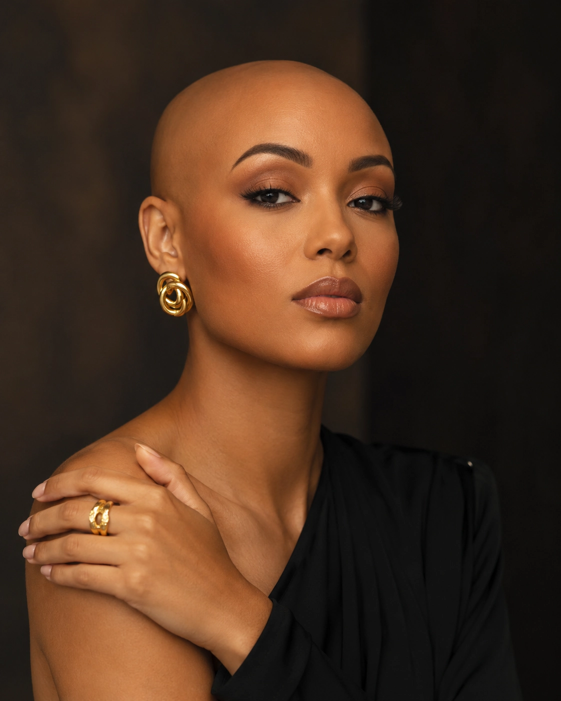 Bald woman making a statement
